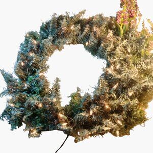 Ugly Christmas Wreath Pre Lit Artificial Clear Lights Faux Pine Needles Shabby